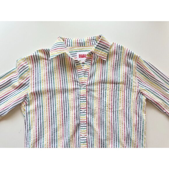 SOLID & STRIPED White Rainbow Cotton Seersucker Oxford Shirt Cover-Up, Size S - Picture 6 of 14